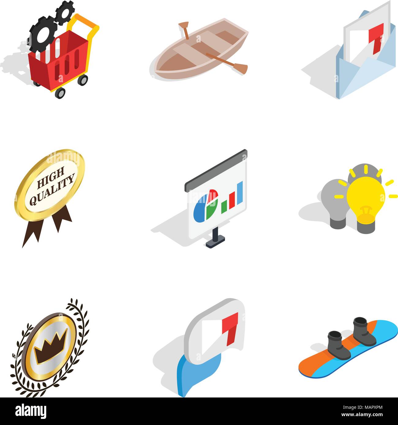 Advance icons set, isometric style Stock Vector