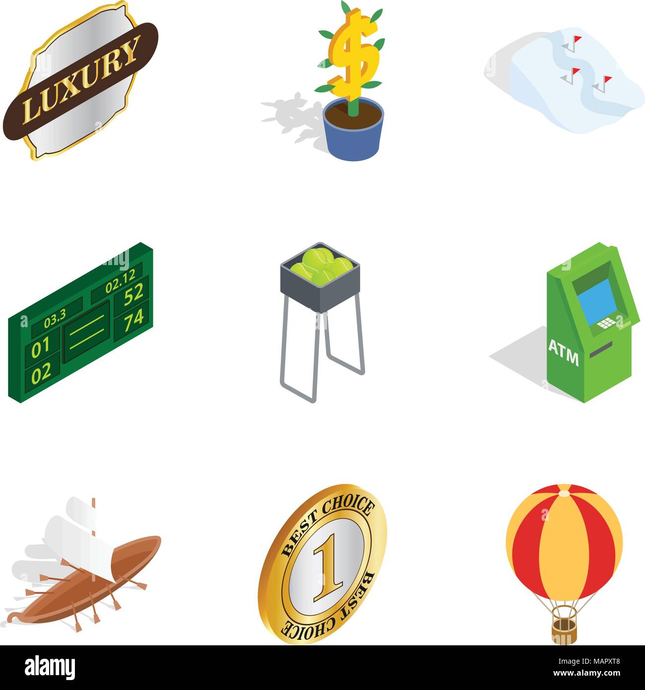 Earn icons set, isometric style Stock Vector