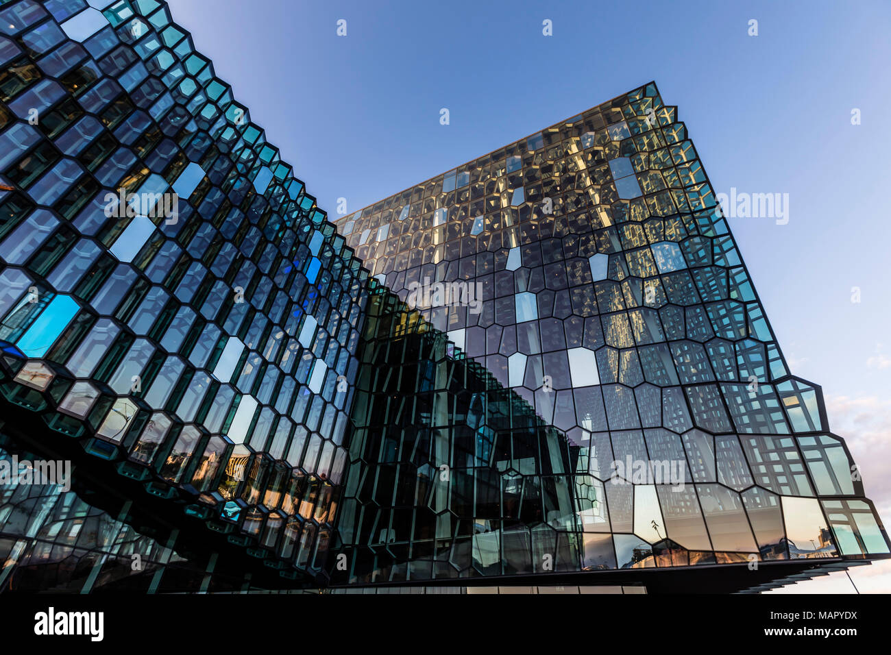 Exterior view of Harpa, a concert hall and conference centre in Reykjavik, Iceland, Polar Regions Stock Photo