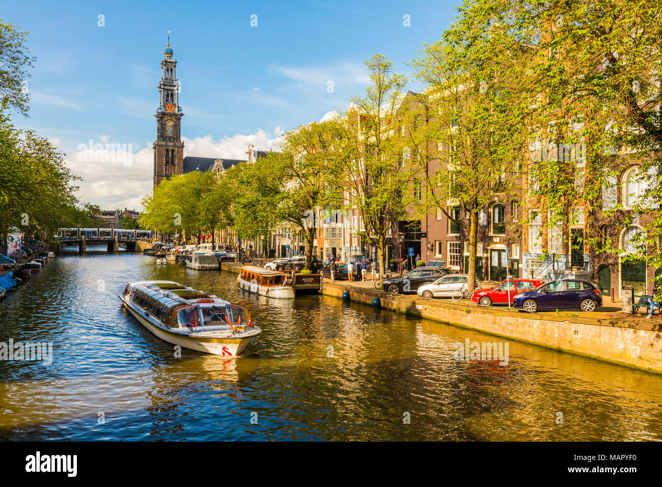 Boat On Prinsengracht Canal With Westerkerk In The Background Amsterdam Netherlands Europe Stock Photo Alamy Boat On Prinsengracht Canal With Westerkerk In The Background Amsterdam Netherlands Europe Stock Photo Alamy