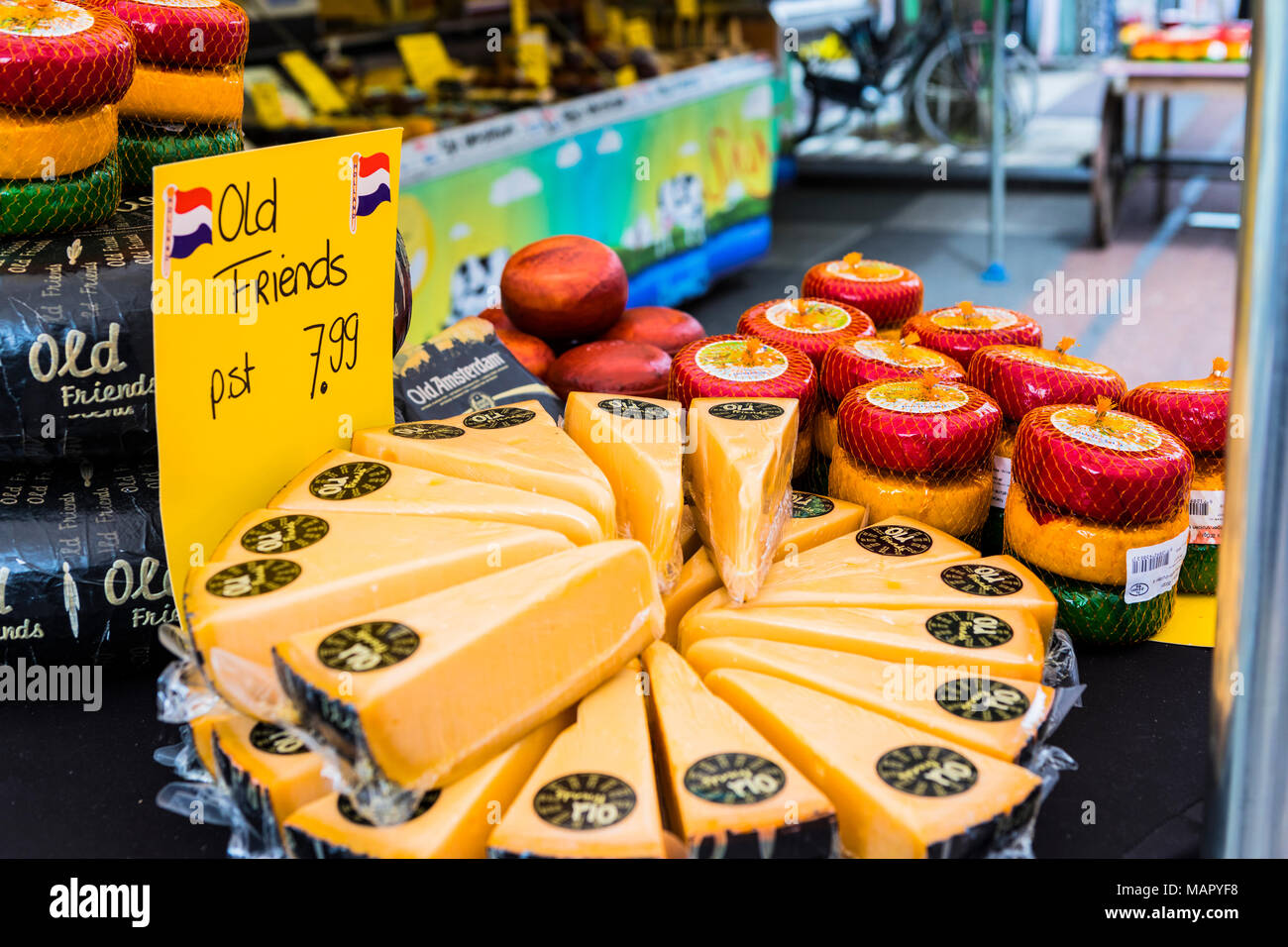 Cheese for sale in Albert Cuyp Market, Amsterdam, Netherlands, Europe Stock Photo