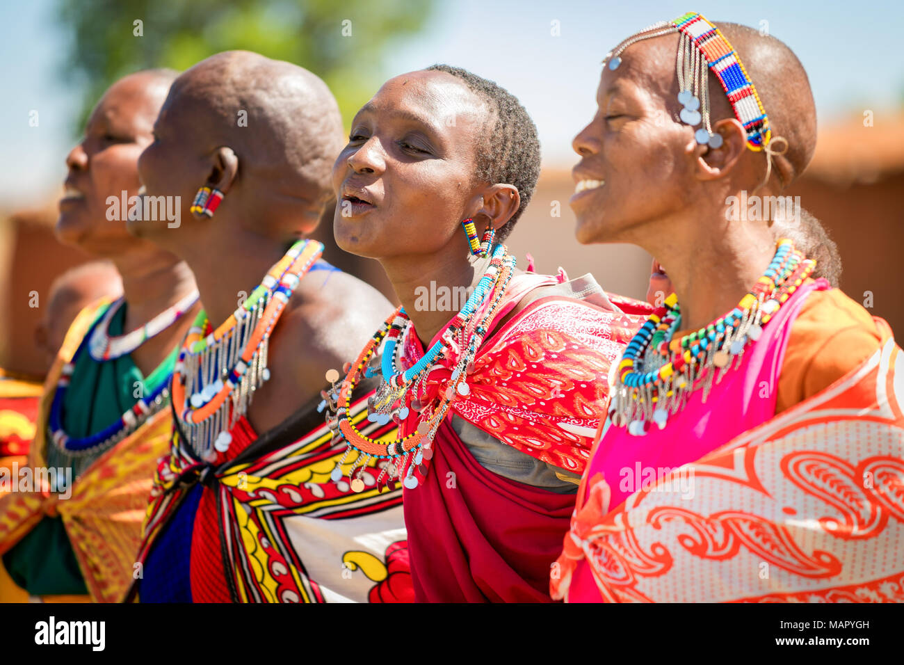Africa, Kenya, Maasai Mara. A colorful display of fabrics and cloth of the  Maasai people at Olanana in the Maasai Mara Stock Photo - Alamy