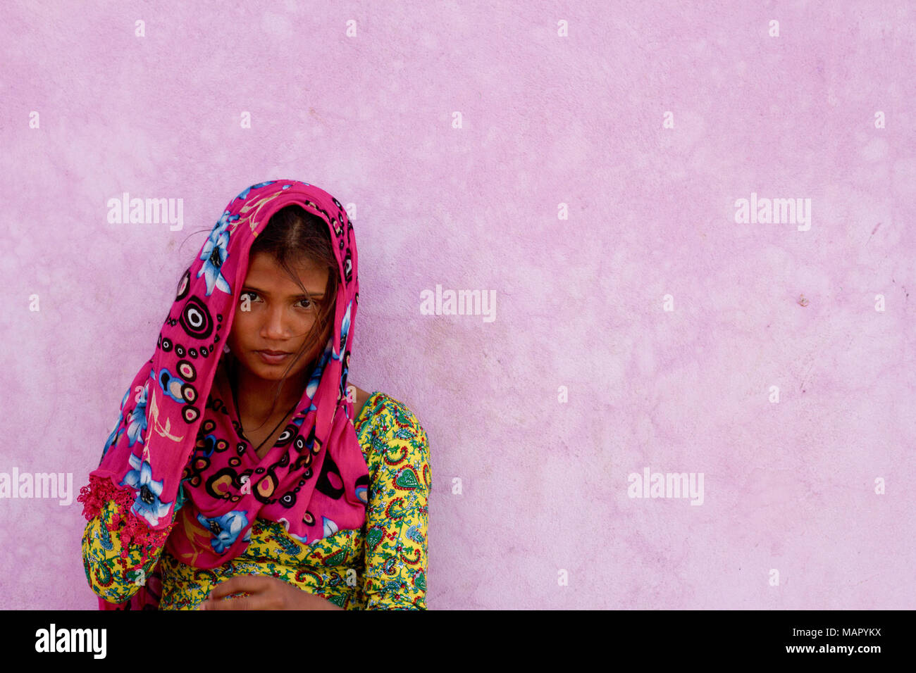 Woman in sari of Phewa Laka, Pokhara, Nepal, Asia Stock Photo
