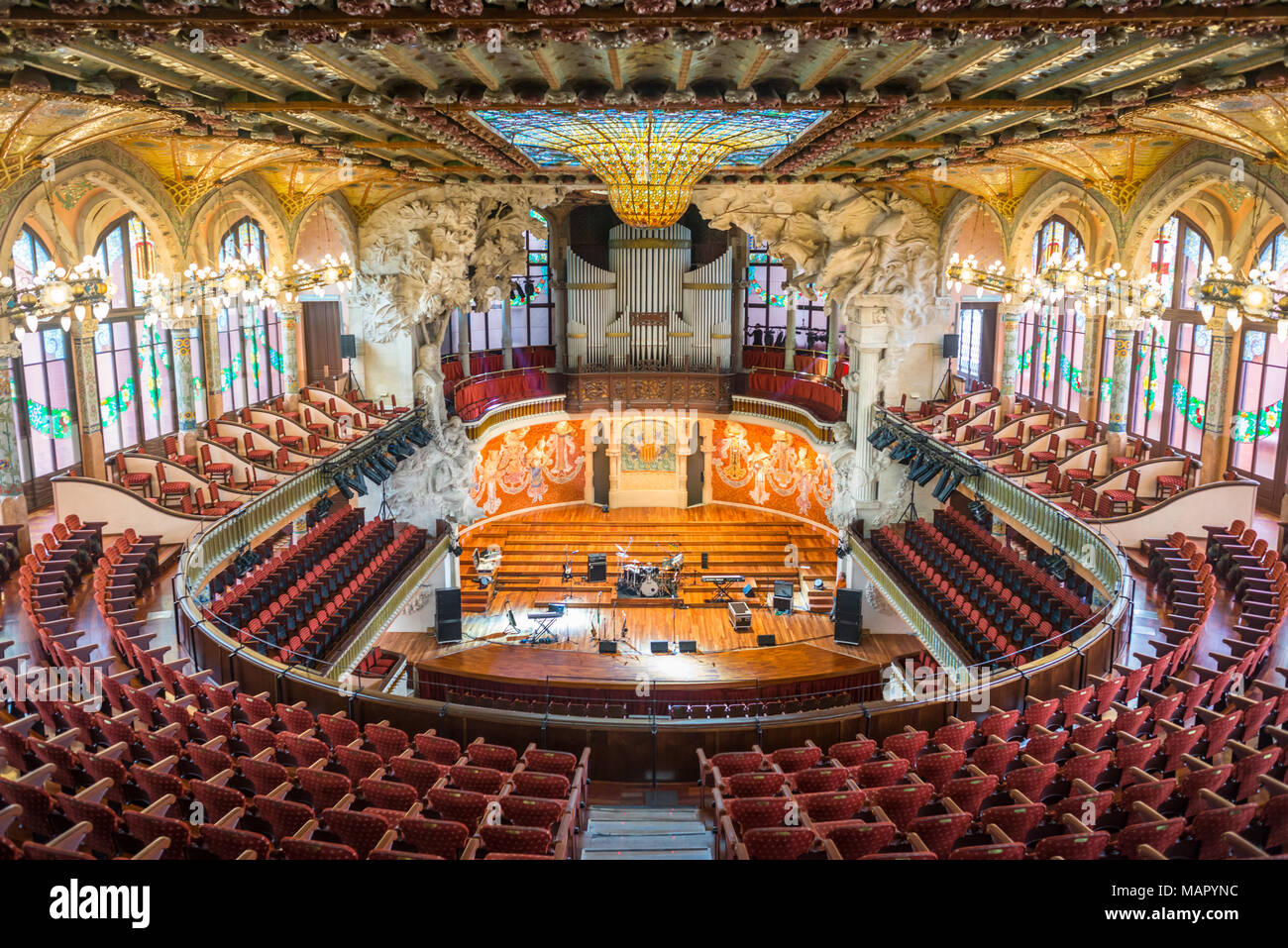 Interior views of Art Nouveau Concert hall, Palau de la Musica Catalana, Barcelona, Catalonia, Spain, Europe Stock Photo