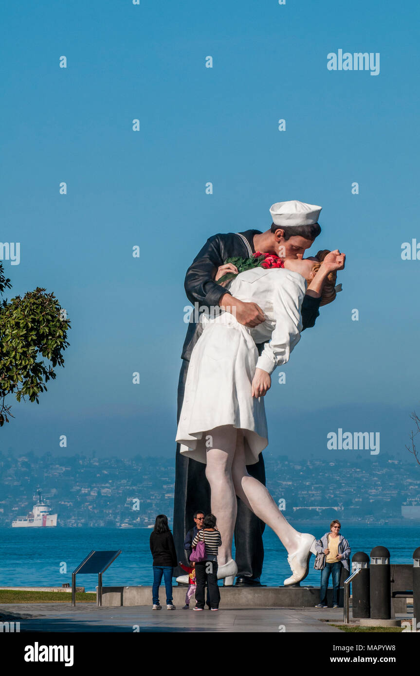 Unconditional Surrender sculpture by Seward Johnson at the USS Midway (aircraft carrier) Museum, San Diego Harbor, San Diego, California, United State Stock Photo