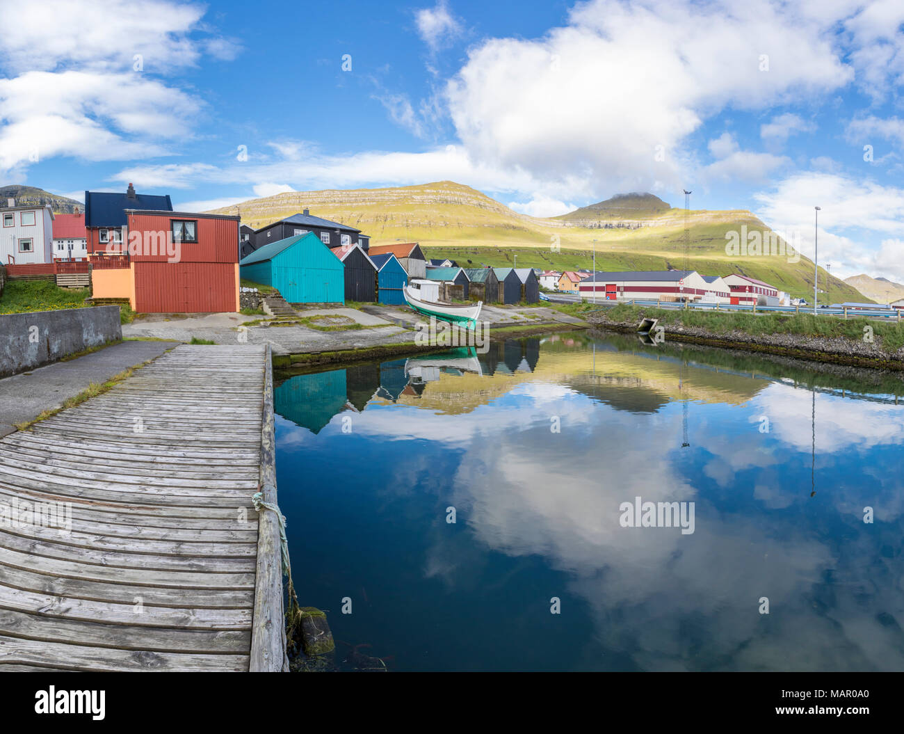 Panoramic of the fishing village of Leirvik, Eysturoy Island, Faroe Islands, Denmark, Europe Stock Photo