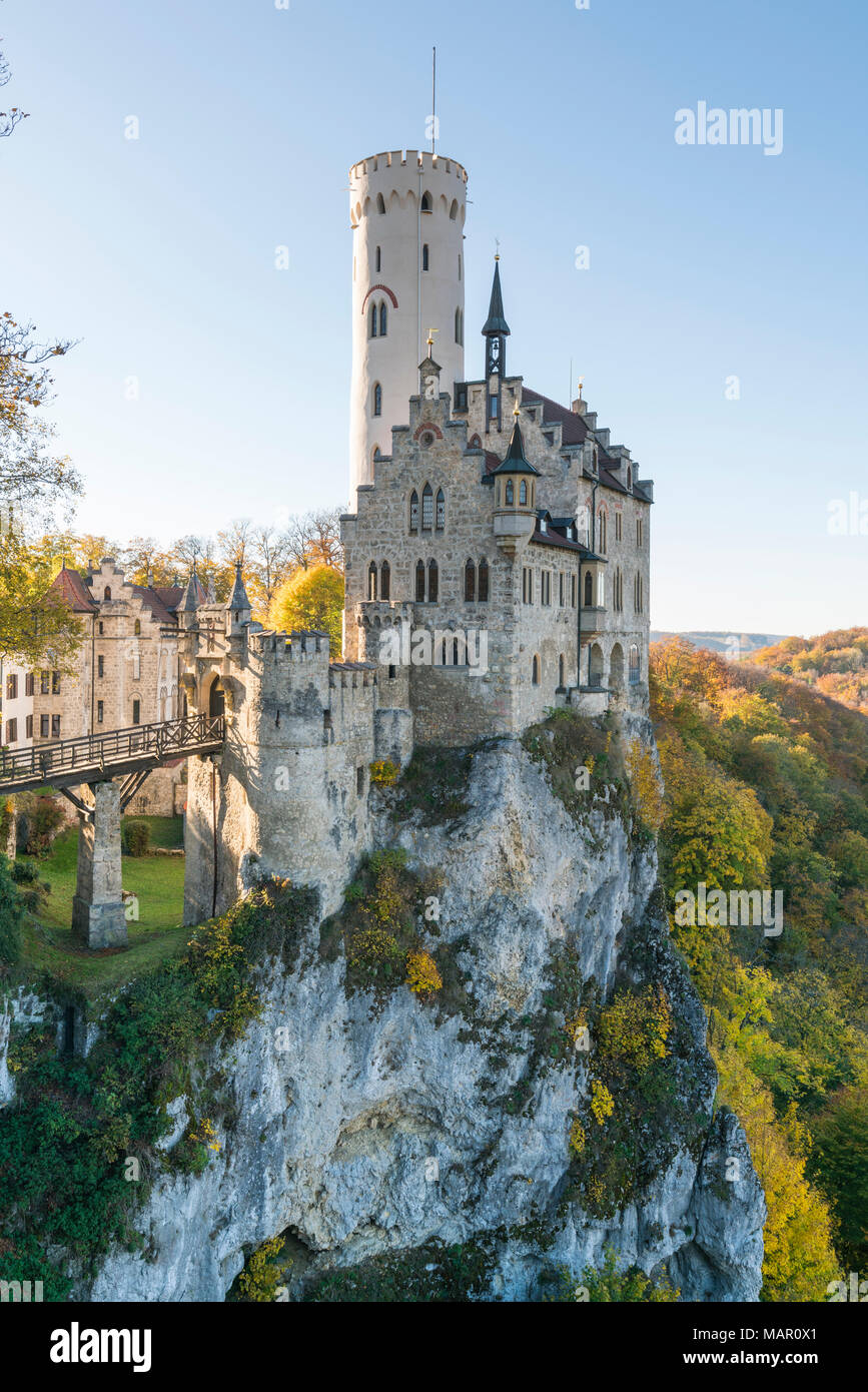 Lichtenstein Castle in autumn, Lichtenstein, Baden-Wurttemberg, Germany, Europe Stock Photo