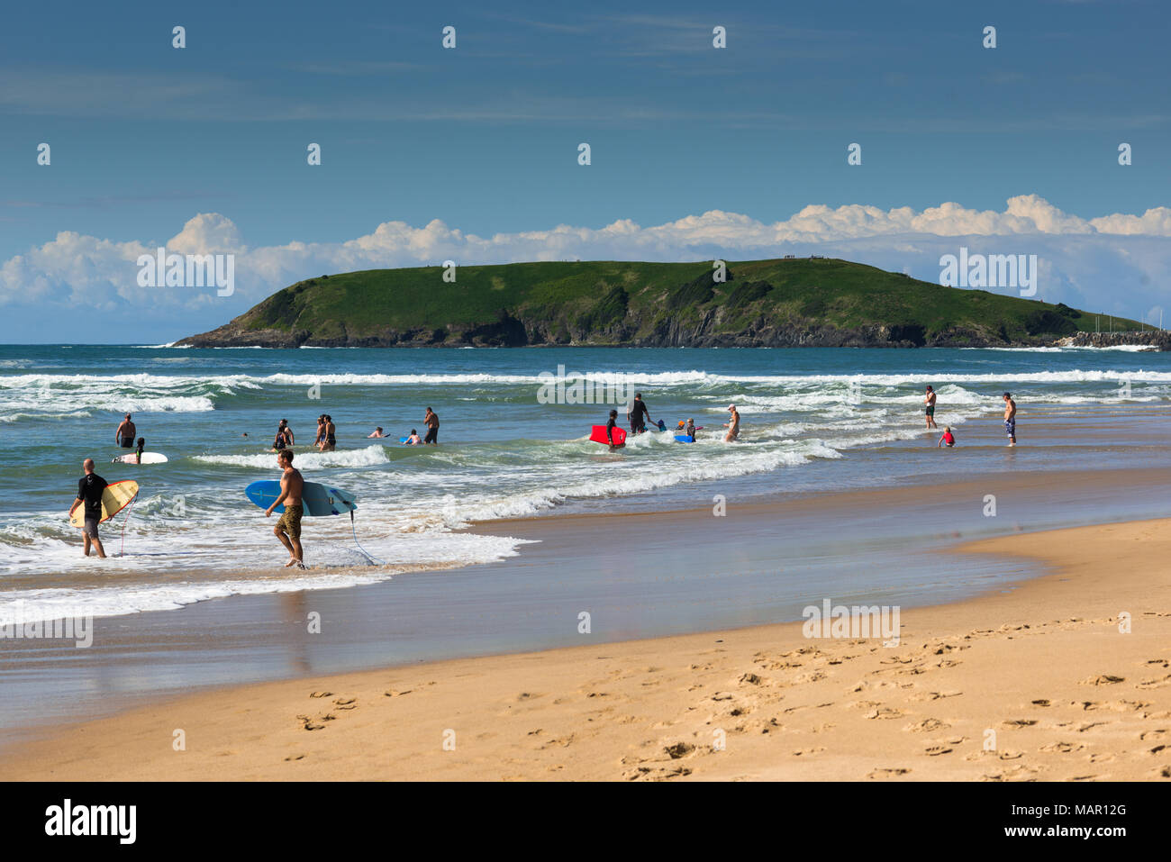 Parks Beach in Coffs Harbour with Muttonbird Island, New South Wales, Australia, Pacific Stock Photo