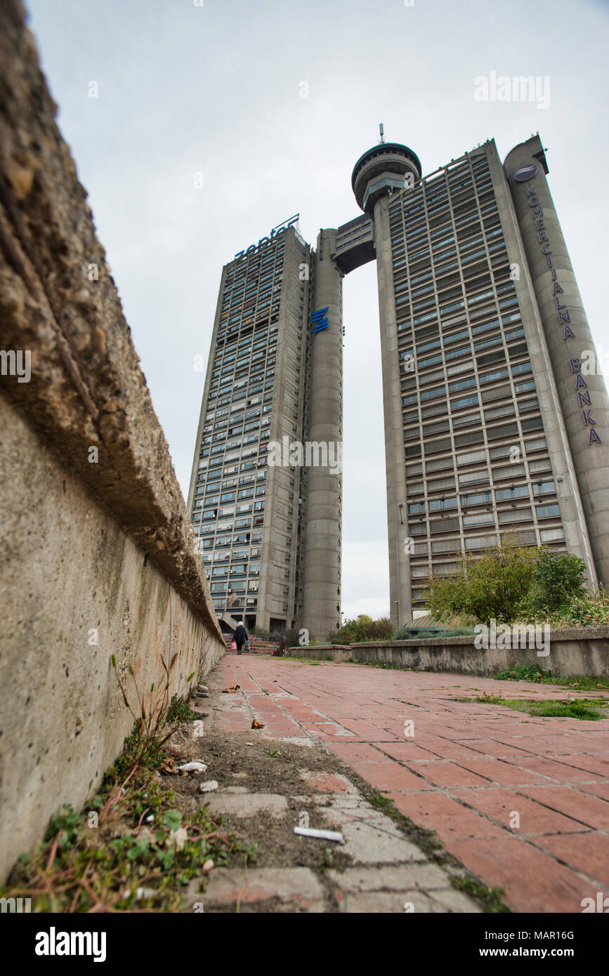 Genex Tower, brutalist architecture from former Yugoslavia Communist era, Belgrade, Serbia, Europe Stock Photo
