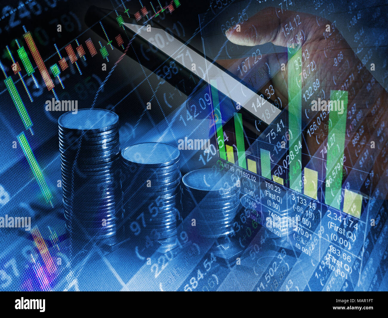 Financial stock market exchange online mobile trade, internet business concept background Stock Photo