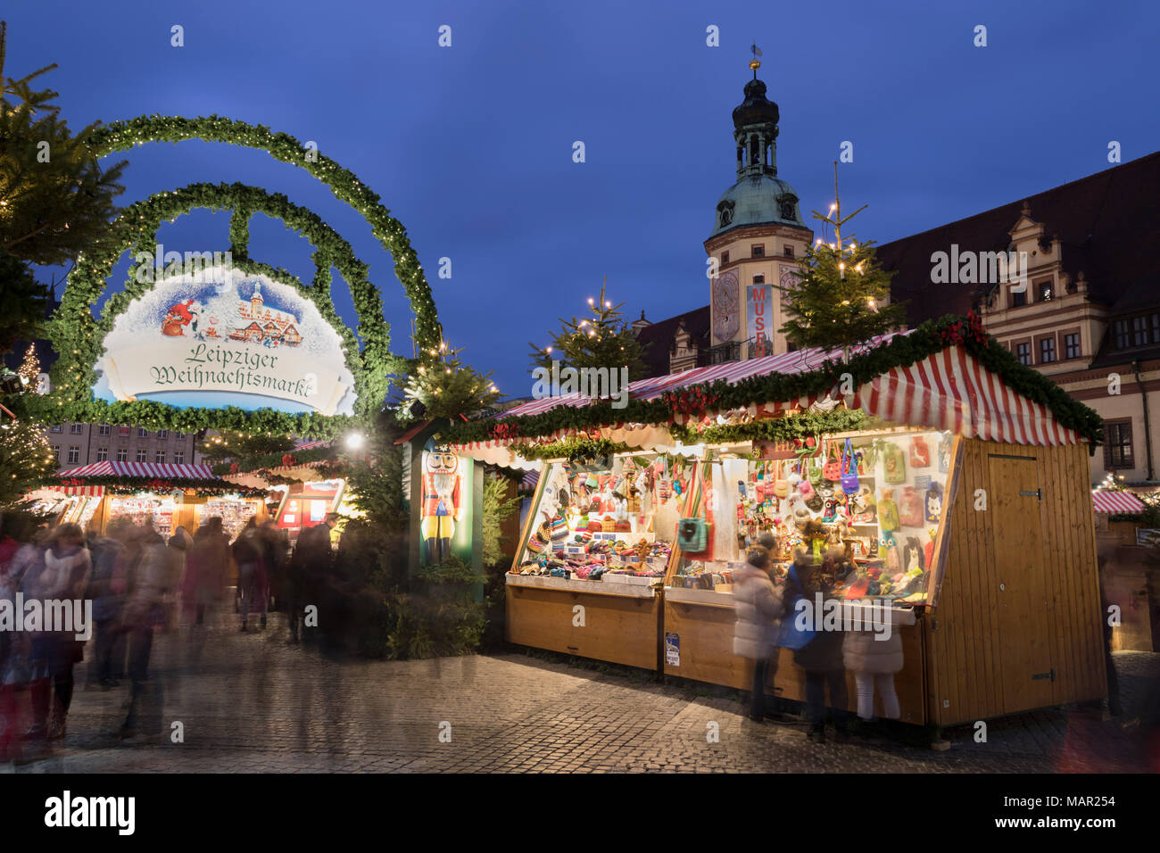 Christmas market in the Leipzig Market Place with the Old Town Hall Museum of City History, Marktplatz, Leipzig, Saxony, Germany, Europe Stock Photo