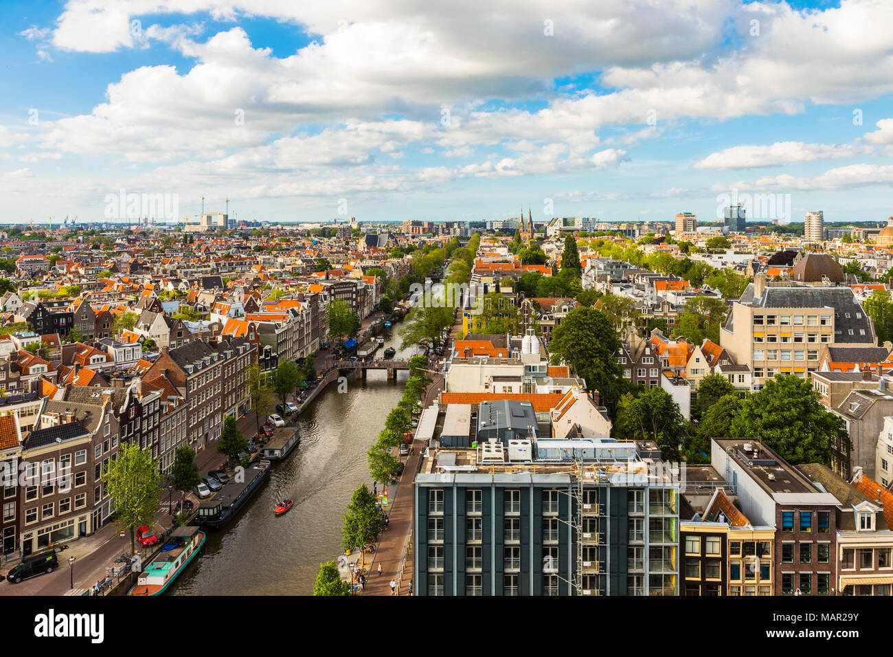 View of Prinsengracht Canal, Amsterdam, Netherlands, Europe Stock Photo