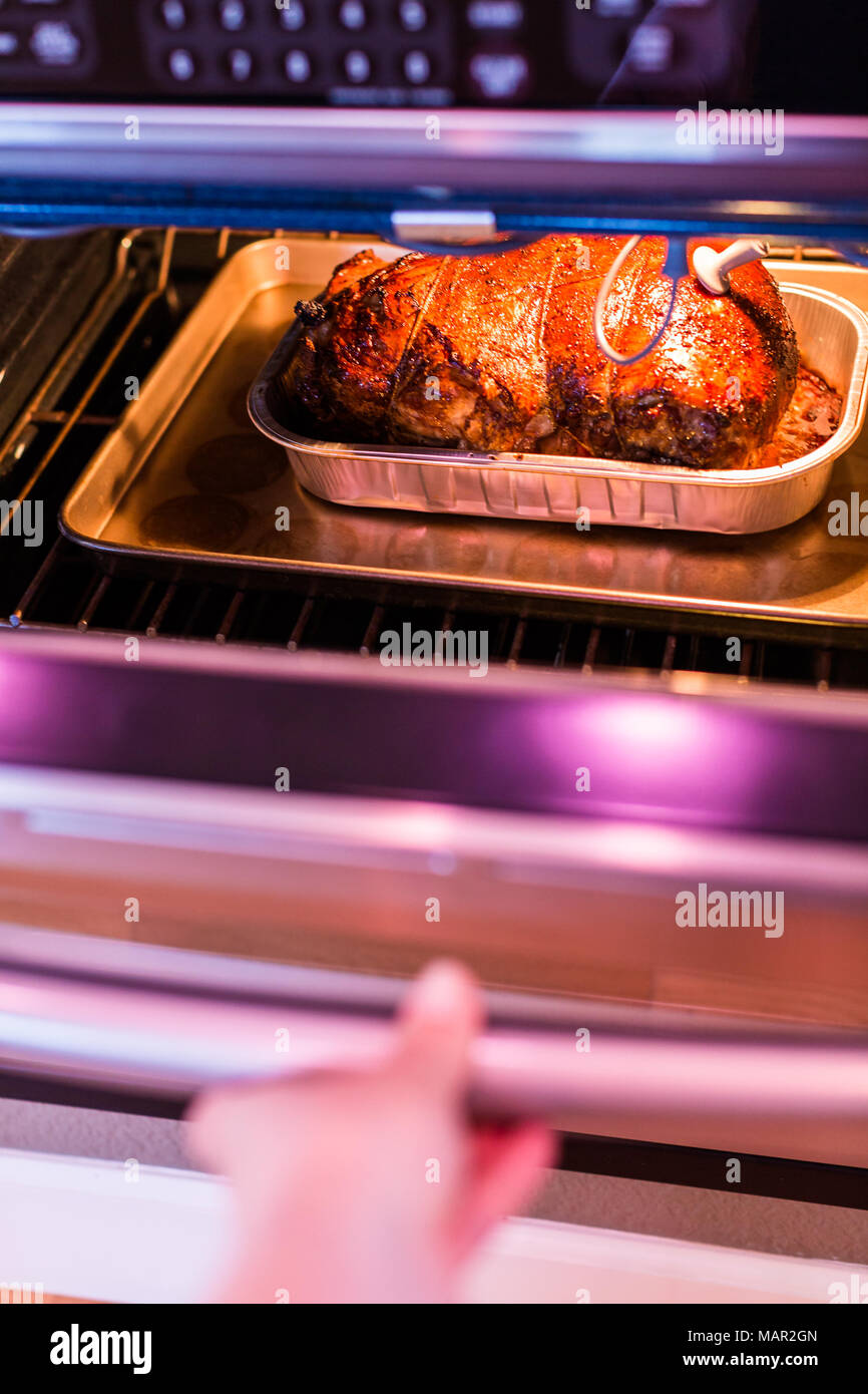 Cooking lamb roast in residential oven Stock Photo - Alamy