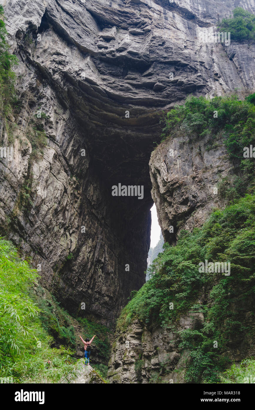 Three Natural Bridges of the Wulong Karst geological park, UNESCO World Heritage Site in Wulong county, Chongqing, China, Asia Stock Photo