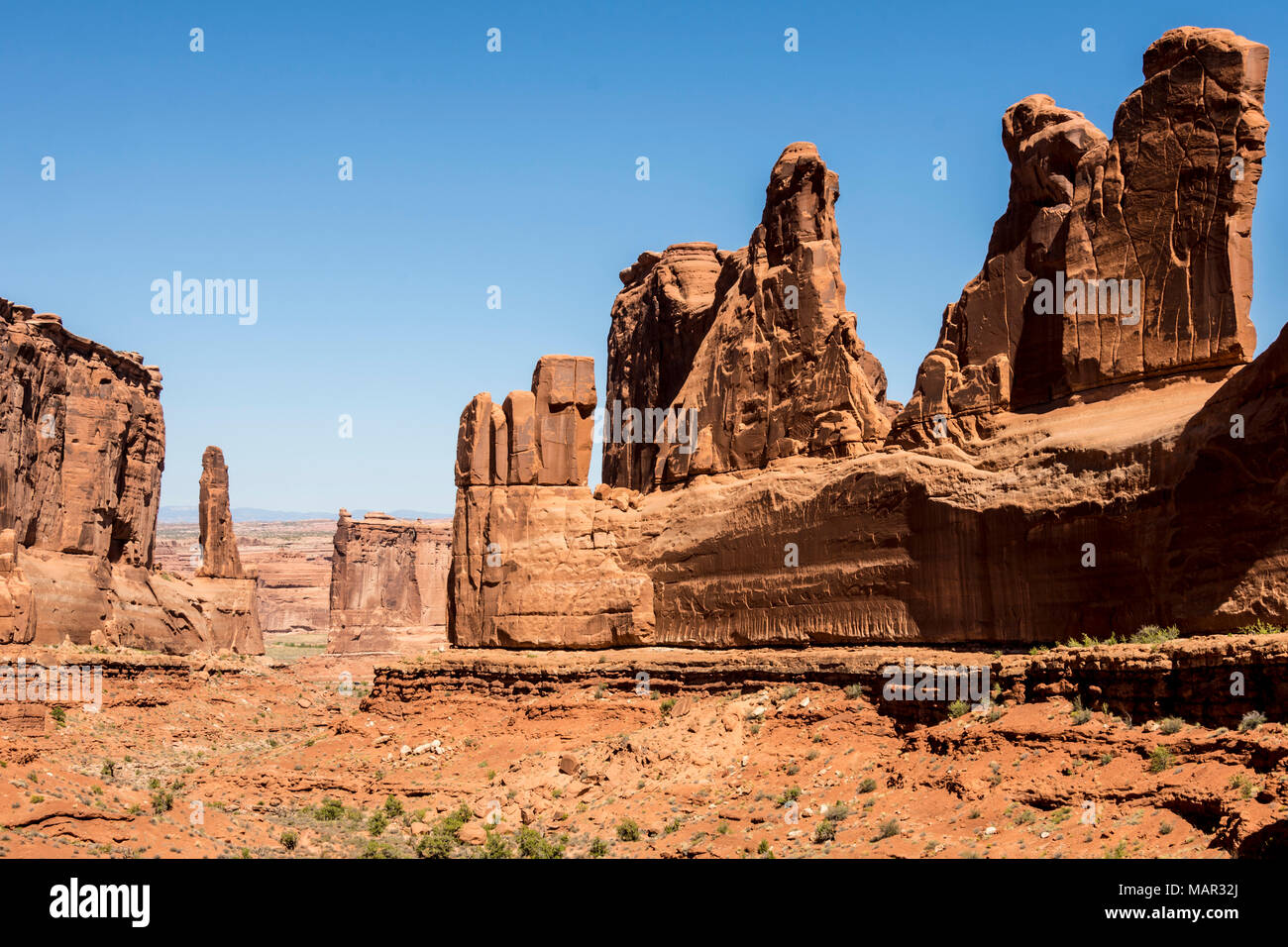 Sandstone towers along Park Avenue canyon, Arches National Park, Moab, Utah, United States of America, North America Stock Photo