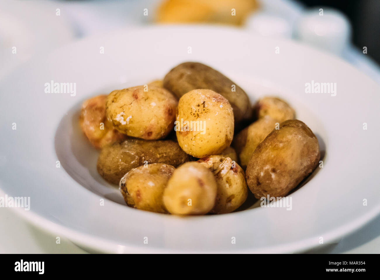 Crumpled potatos also known as papas arrugadas is a typical dish from Canary Islands Stock Photo