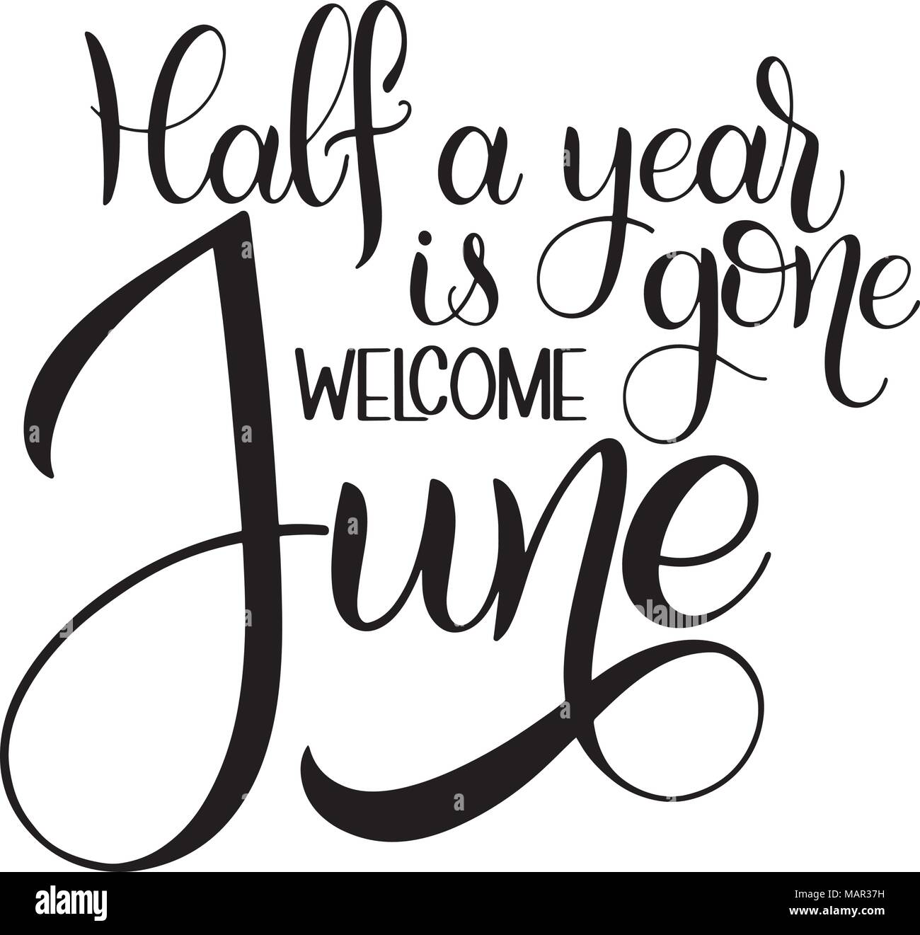 Half a year is gone, june. Hello June lettering. Elements for