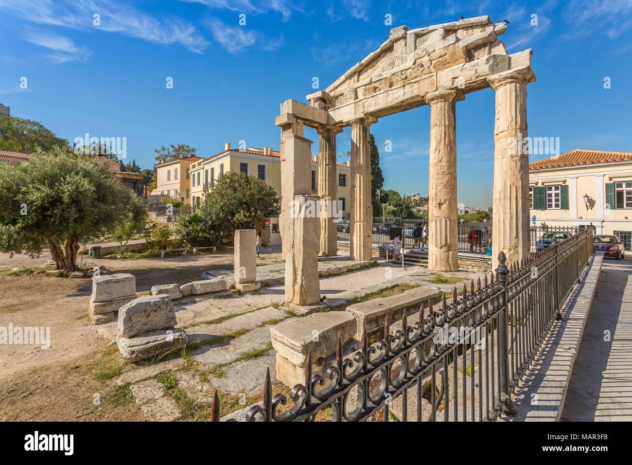 View of the Gate of Athena Archegetis, historical landmark at the foot of the Acropolis, Athens, Greece, Europe Stock Photo