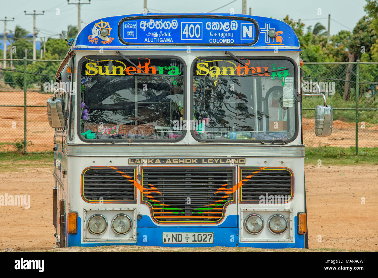 TRINCOMALEE, SRI LANKA -AUG 22, 2013: Lanka Ashok Leyland bus on the street of  Sri Lanka. Lanka Ashok Leyland is Joint venture with Ashok Leyland, se Stock Photo