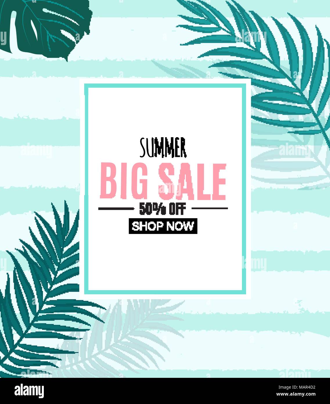 Summer Sale Abstract Banner Background with Palm Leaves Vector ...