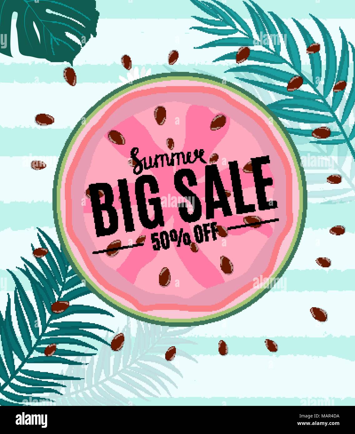 Summer Sale Abstract Banner Background with Palm Leaves Vector ...