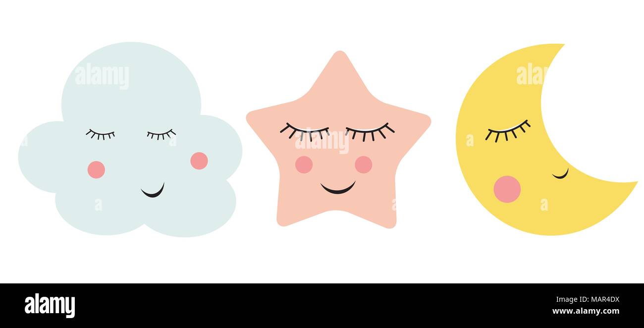 Cute Cloud, Star and Moon Vector Illustration Stock Vector Image & Art ...