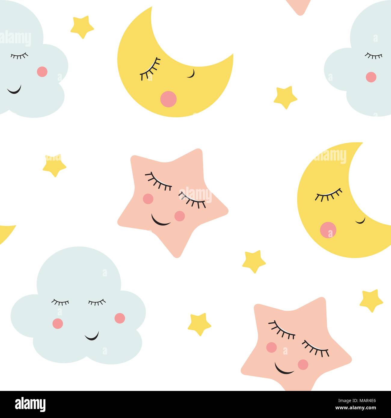 Cute Clouds, Star and Moons  Seamless Pattern Background Vector Illustration Stock Vector