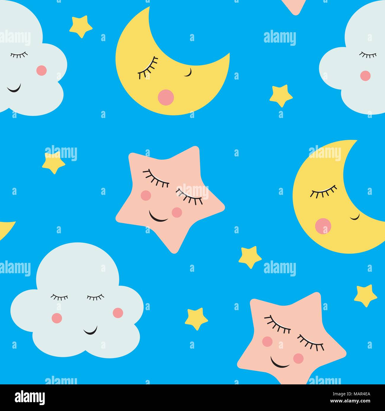 Cute Clouds, Star and Moons  Seamless Pattern Background Vector Illustration Stock Vector