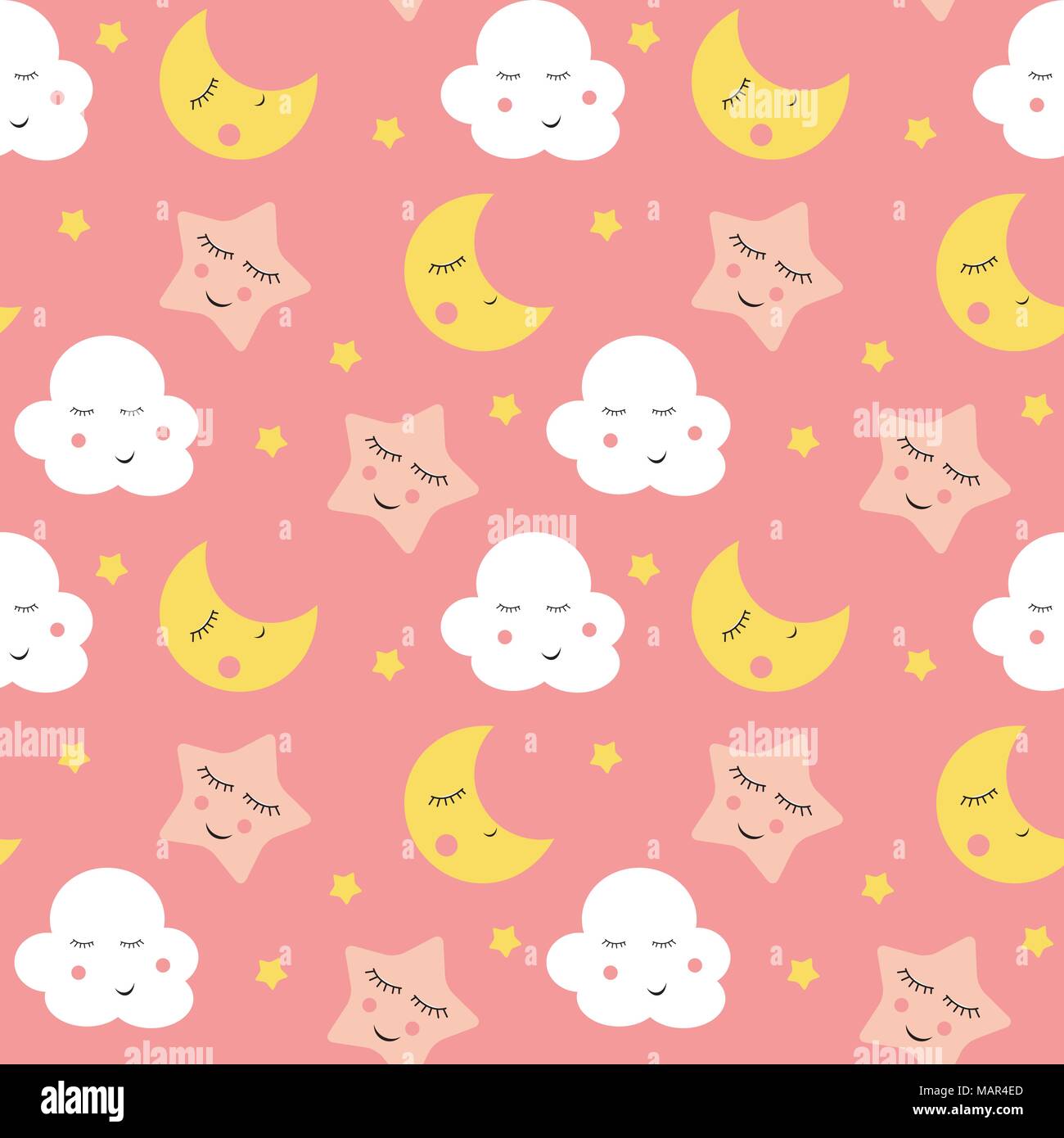 Cute Clouds, Star and Moons  Seamless Pattern Background Vector Illustration Stock Vector