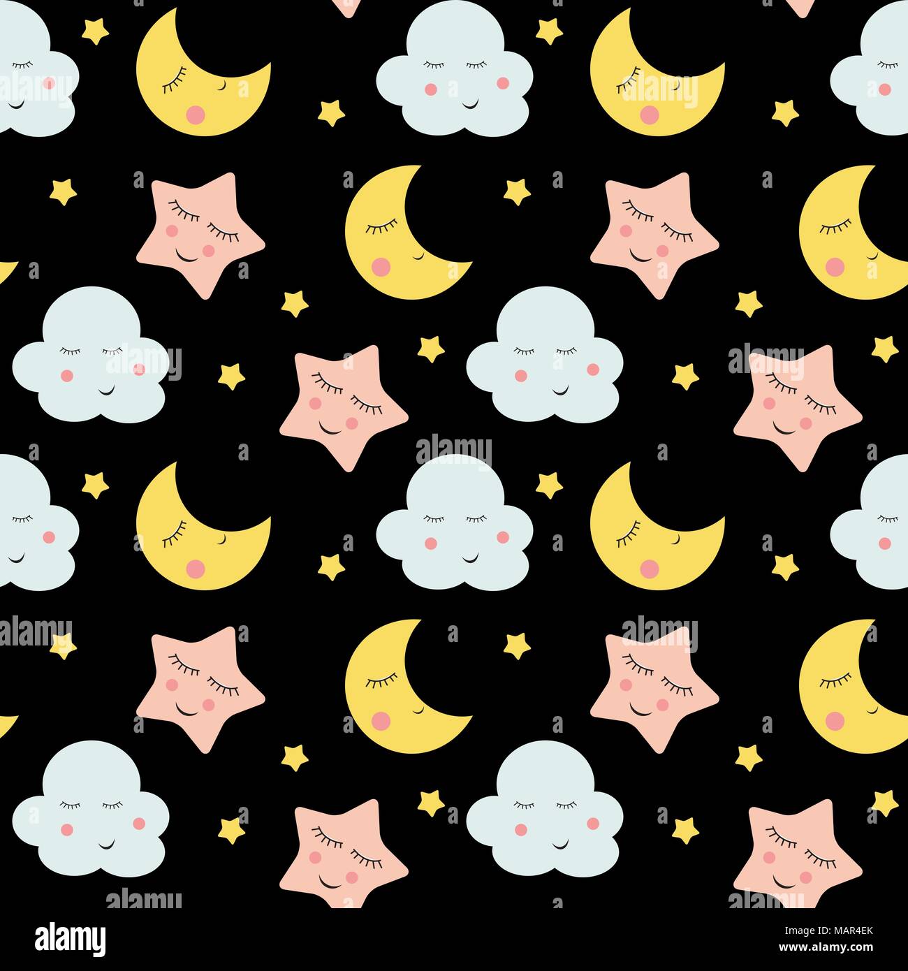 Cute Clouds, Star and Moons  Seamless Pattern Background Vector Illustration Stock Vector