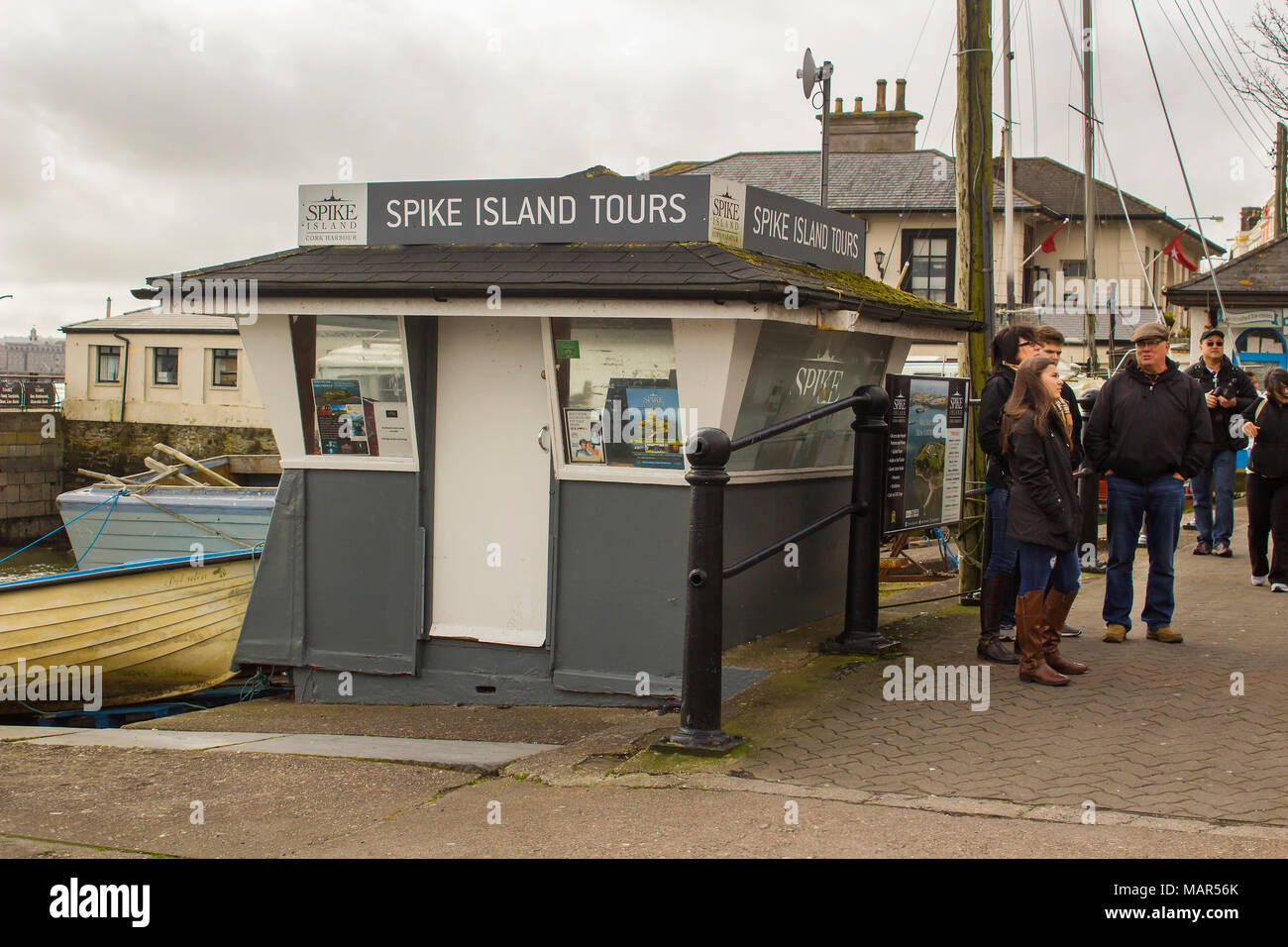 16 March 2018 Tourists gather on the main street beside the Spike Island Tour Centre in the famous town of Cobh Ireland Stock Photo