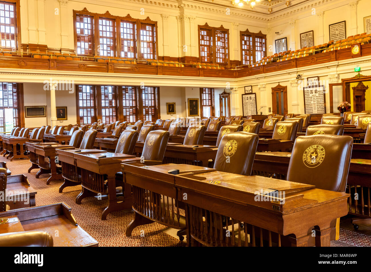 AUSTIN, TEXAS - MARCH 28, 2018 - The House of Representatives Chamber  of the Texas State Capitol building located in downtown Austin Stock Photo