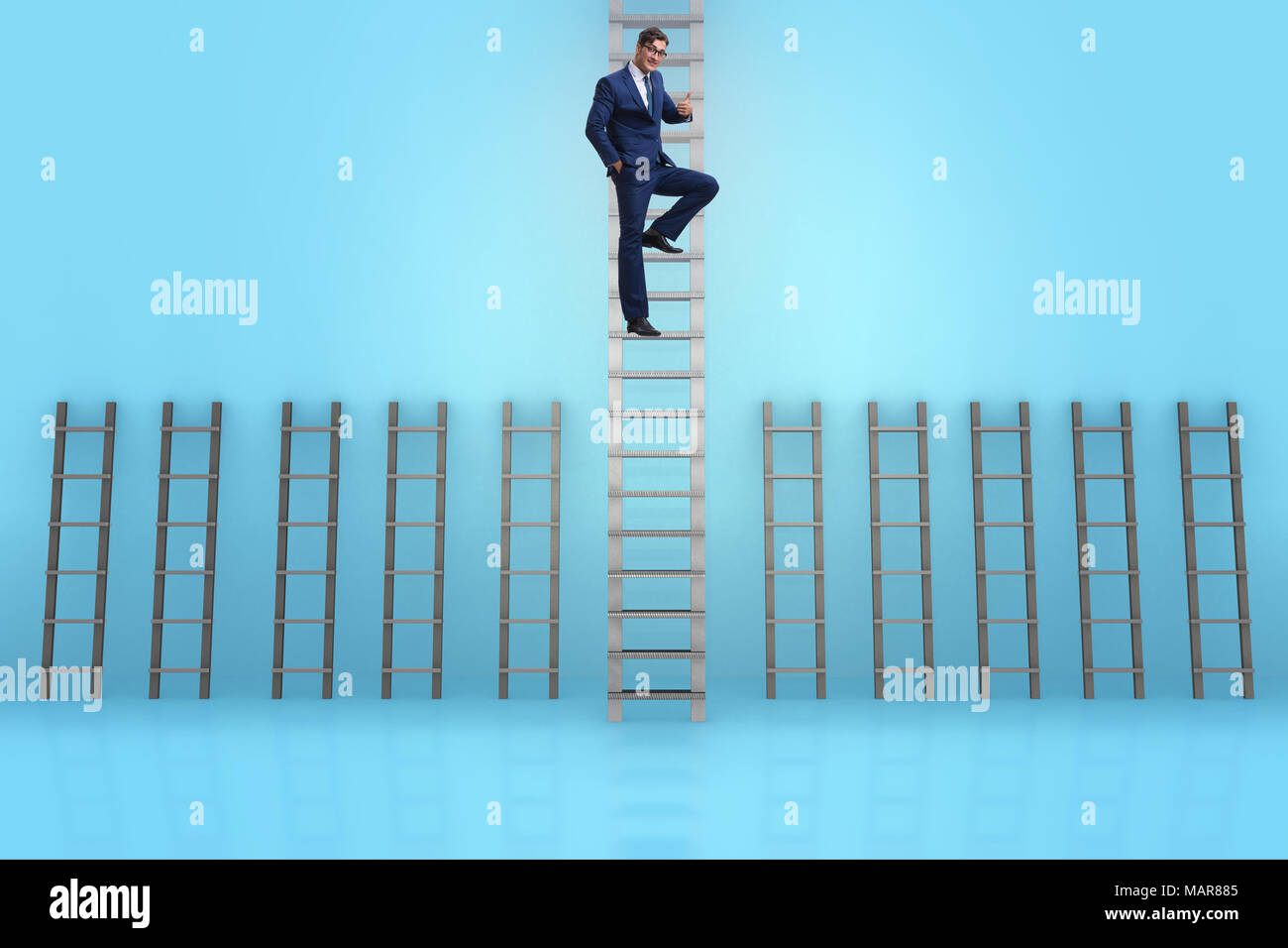 Businessman climbing career ladder in business success concept Stock ...