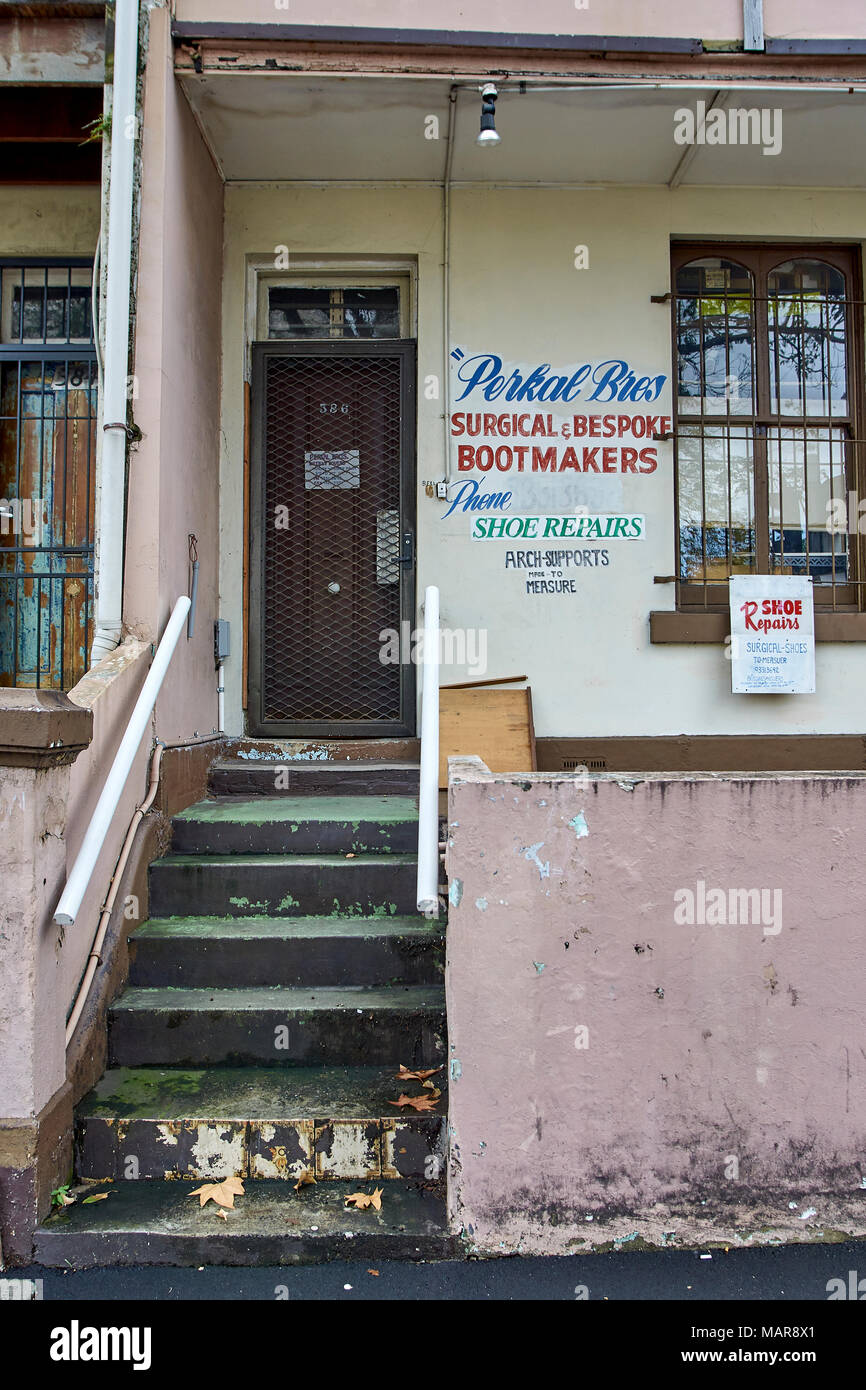 front facia, gate and door of old inner city workers cottage Stock Photo