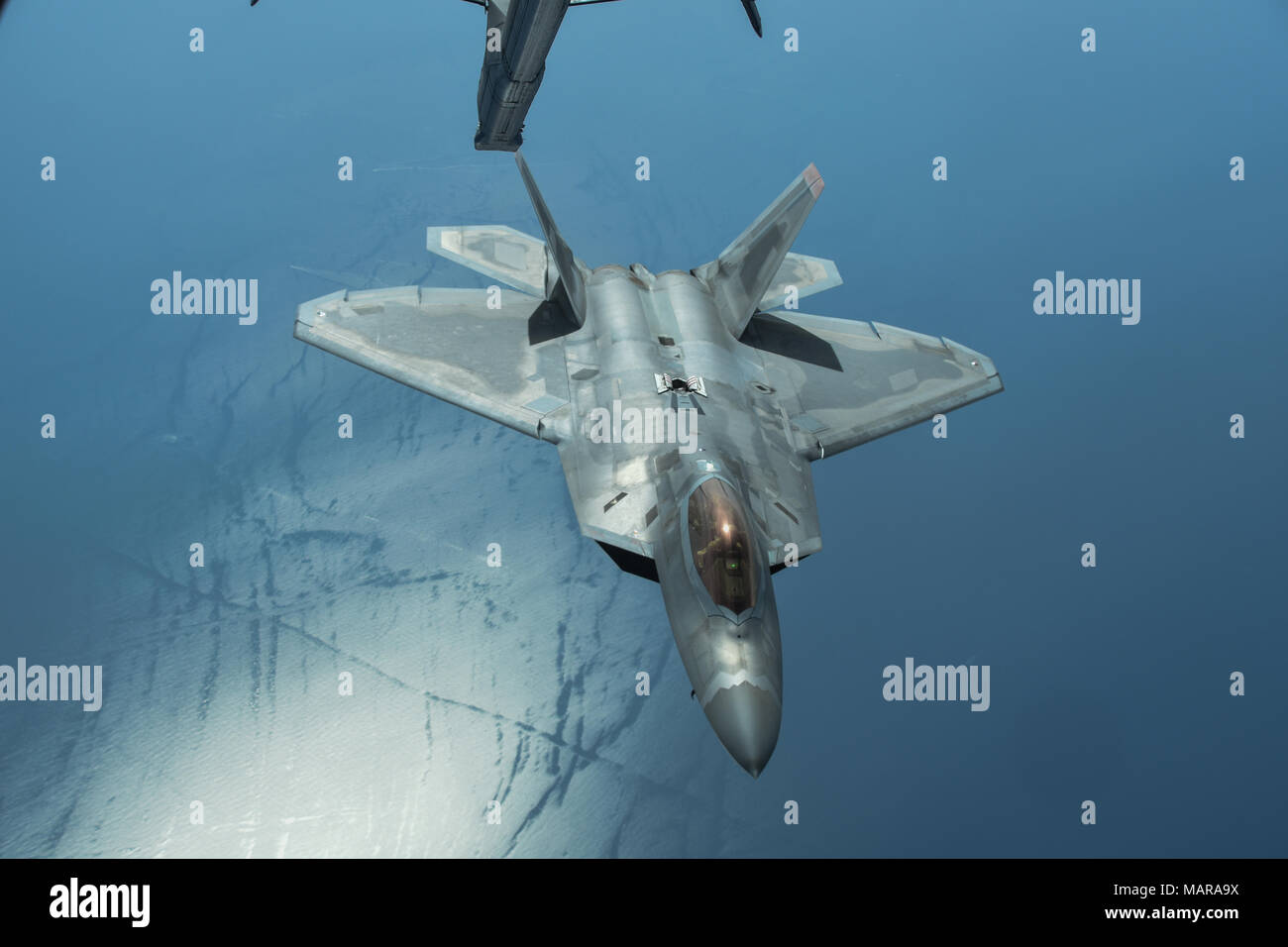 An U.S. Air Force F-22 Raptor assigned to the 95th Expeditionary ...