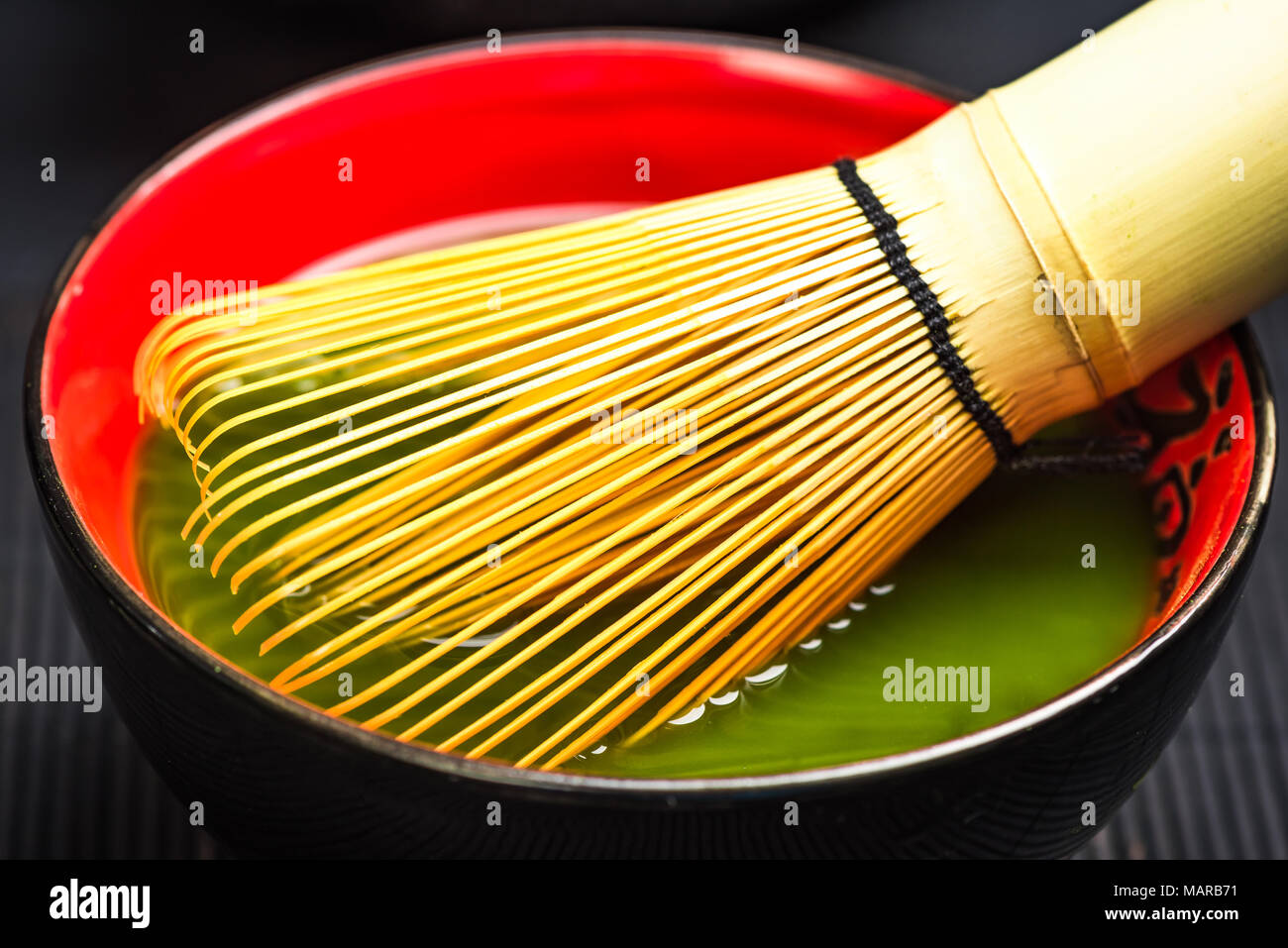 Traditional bamboo whisk and matcha tea Stock Photo Alamy