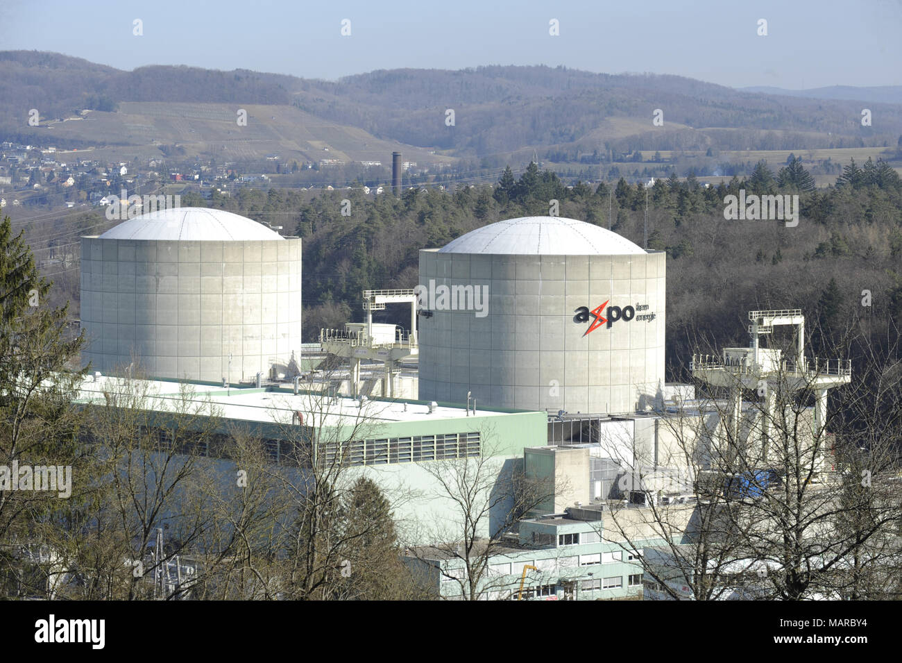 View of the nuclear plant in Beznau, Switzerland, Wednesday, Febr.  29, 2012. Beznau is the worldwide oldest nuclear power plant . | usage worldwide Stock Photo