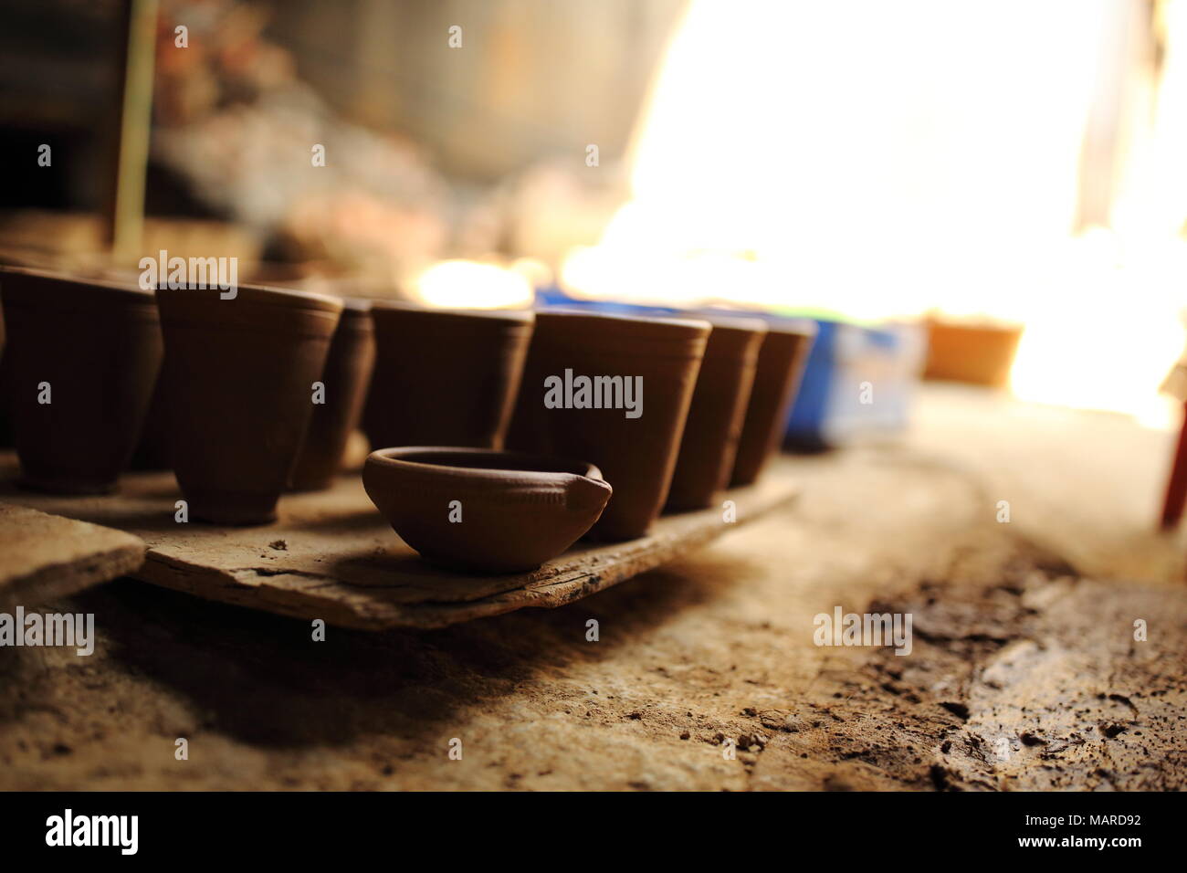 Variety of earthenware made out of clay using traditional method Stock