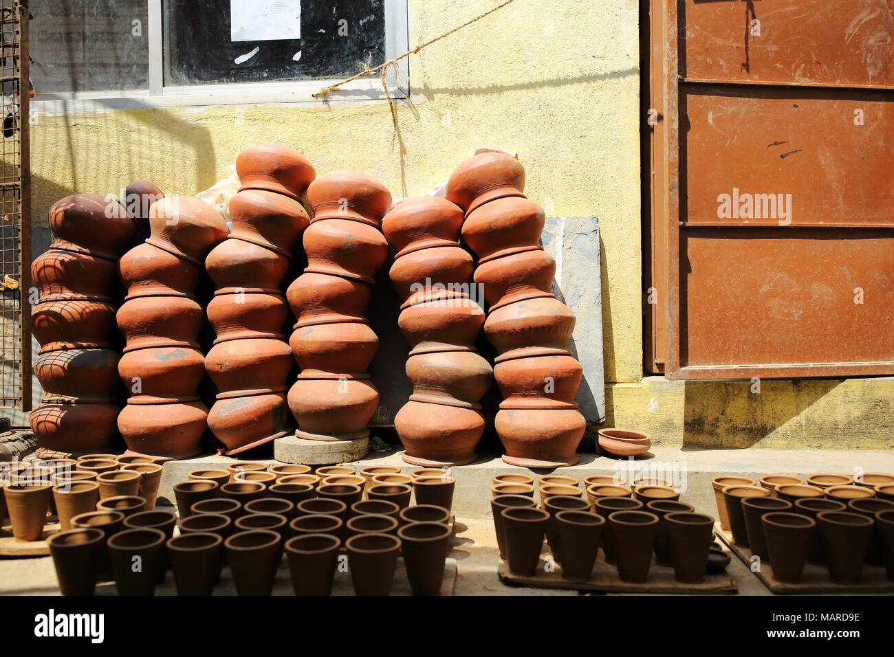 Variety of earthenware made out of clay using traditional method Stock