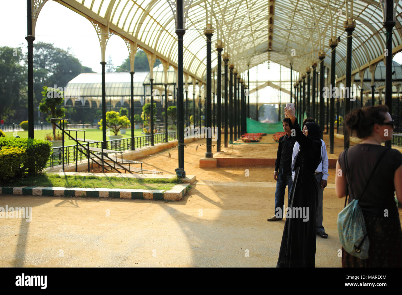 Bangalore, India - October 15, 2016: Tourists visits the botanical garden 'Lalbagh', The Red Garden in English. Stock Photo