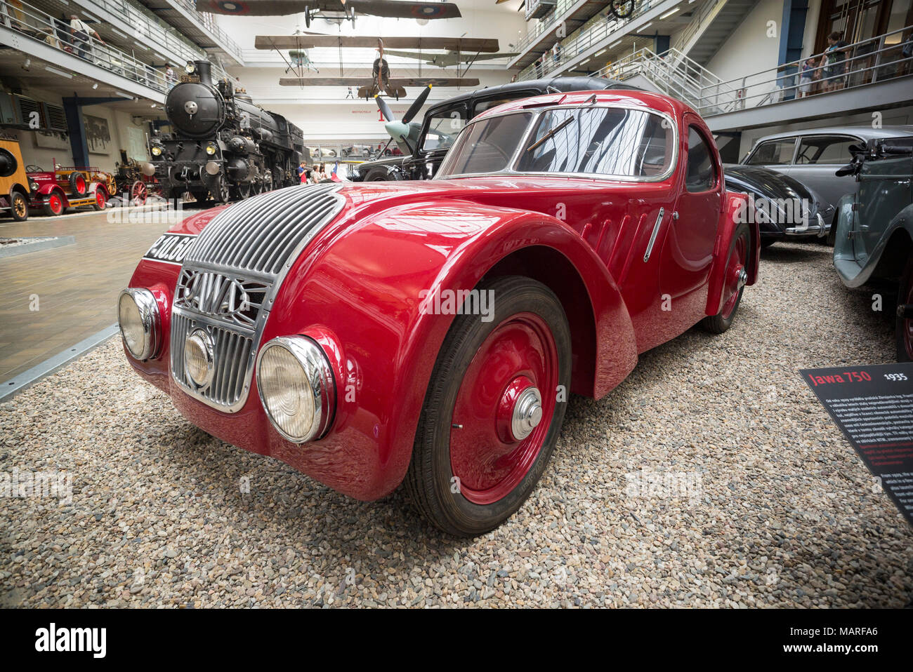 Prague. Czech Republic. Jawa 750 sports car, 1935, on display in the National Technical Museum NTM (Národní technické muzeum).   The Jawa 750, built i Stock Photo