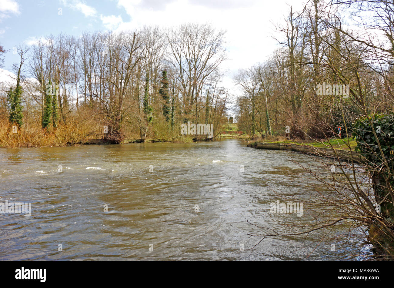 The River Bure downstream of the former watermill at Horstead on the Norfolk Broads near Coltishall, Norfolk, England, United Kingdom, Europe. Stock Photo