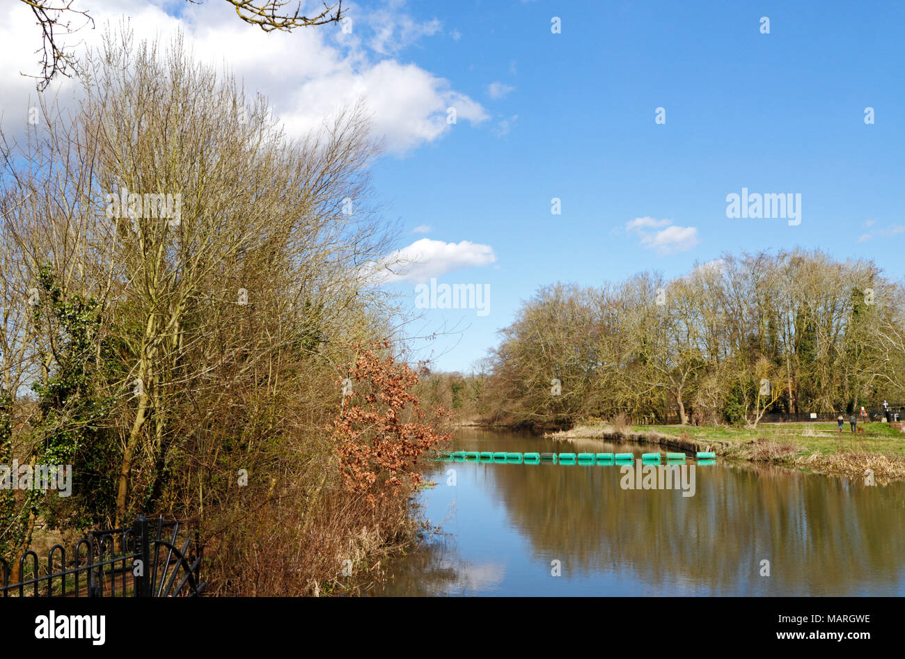 A view of the River Bure upstream of the former watermill at Horstead on the Norfolk Broads near Coltishall, Norfolk, England, United Kingdom, Europe. Stock Photo