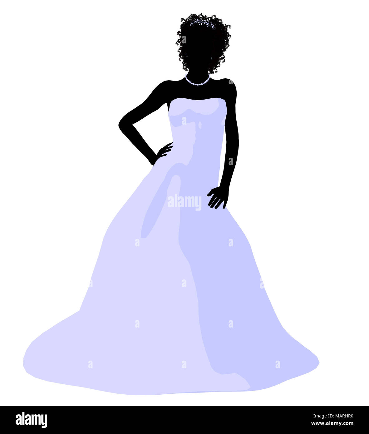 African ameircan woman in a wedding dress silhouette illustration on a ...