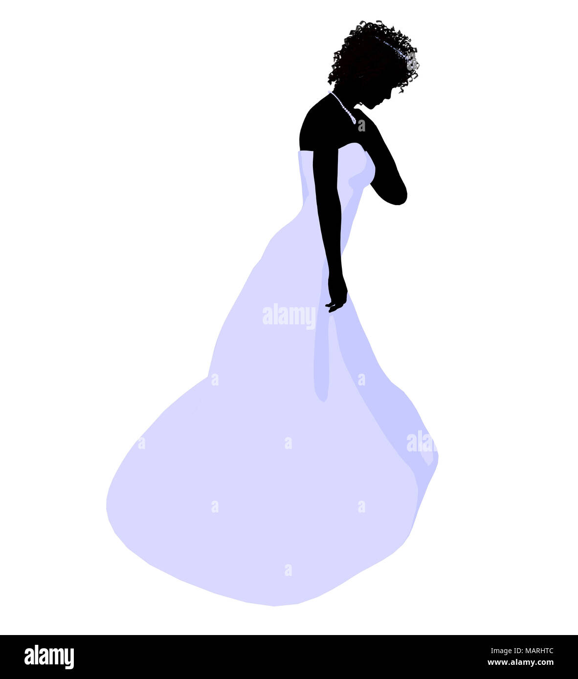 African ameircan woman in a wedding dress silhouette illustration on a white background Stock Photo