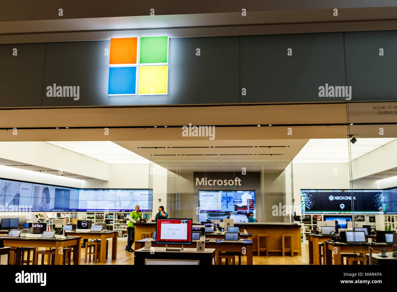 Indianapolis - Circa April 2018: Microsoft Retail Technology Store. Microsoft develops and manufactures Windows and Surface software I Stock Photo