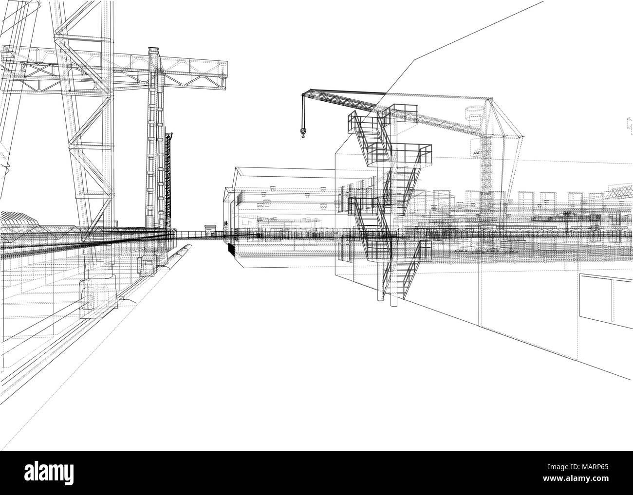 Industrial zone with buildings and cranes Stock Photo Alamy