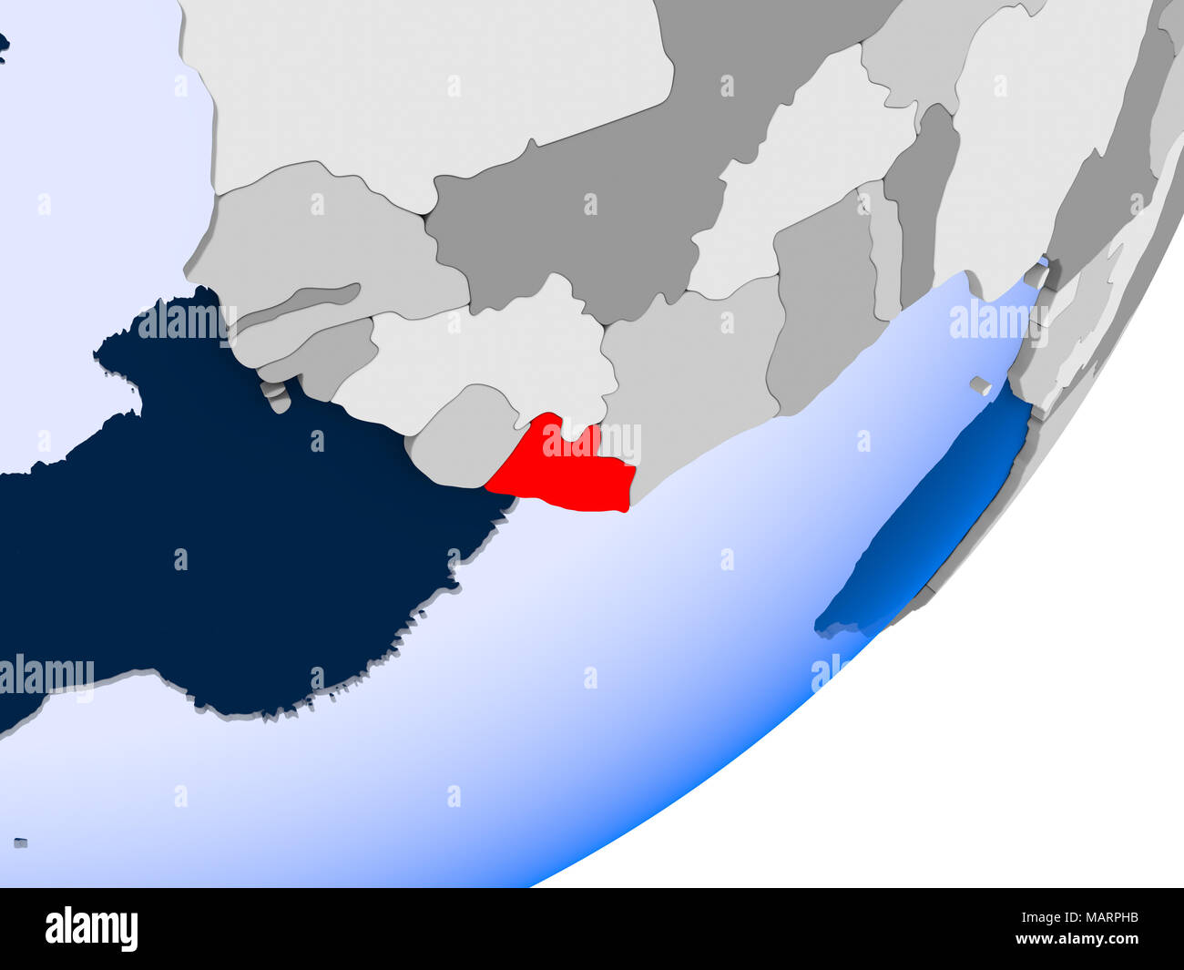 3D render of Liberia on political globe with transparent oceans. 3D ...