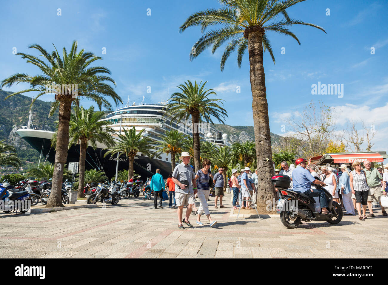 KOTOR, MONTENEGRO - september 25, 2016: People from large cruise ships in a Bay of Kotor go to the old town of Kotor, Montenegro. Stock Photo