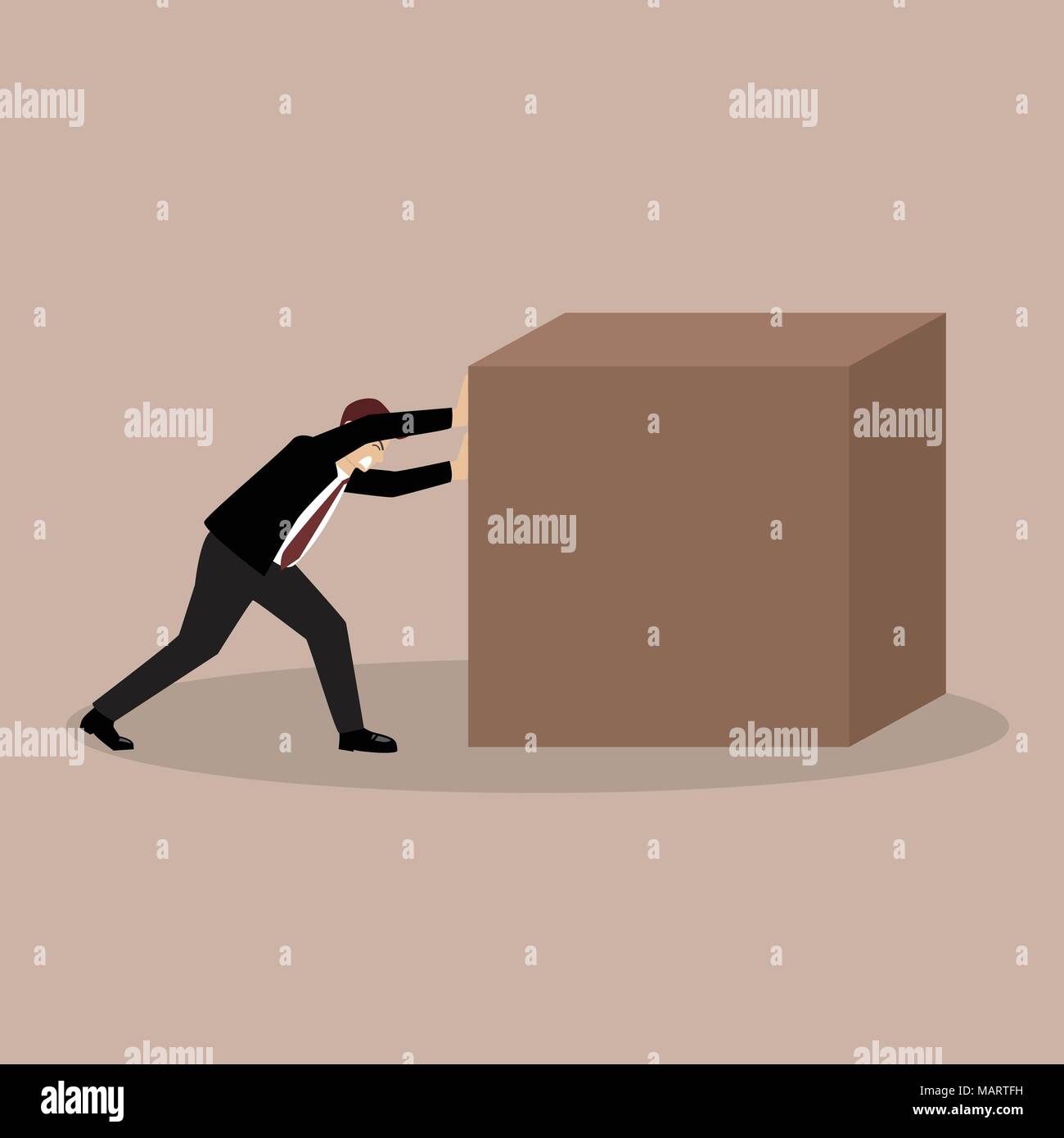 Businessman pushing huge cube. Business concept Stock Vector